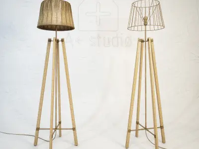 Wood Wire Floor Lamp 3D model