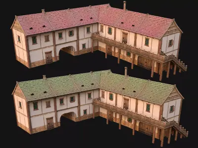 Medieval Town House with Staircase Low-poly 3D model