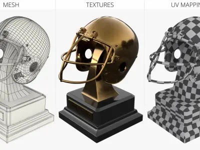  Rugby Golden Helmet Trophy on Pedestal 