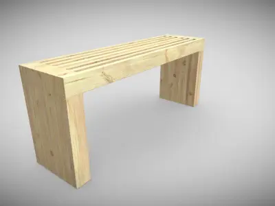 Wooden Bench Low-poly 3D model