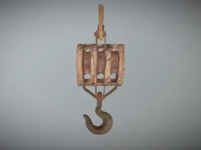 Pulley wooden hook hanging 3D model