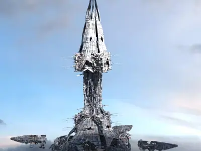 White Atlanta Sci fi Tower 3D model