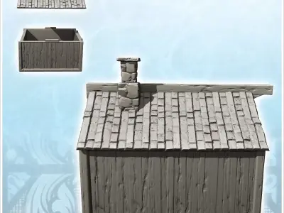 Medieval wooden warehouse with slate roof and chimney 6 - Mediev 3D print model