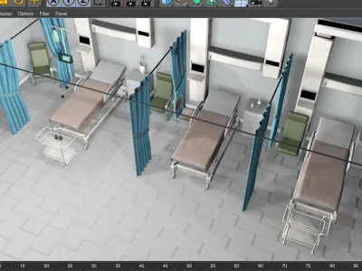 Hospital ward scene and corridor 3D model