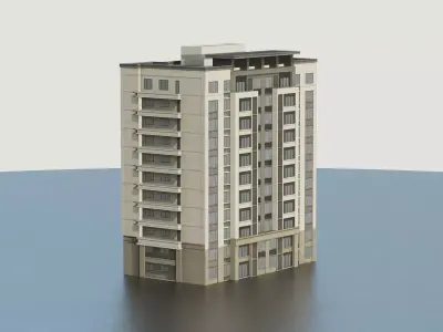 Modern residential apartment building Low-poly 3D model