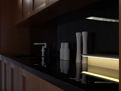 kitchen with marble floors and sky 3D model