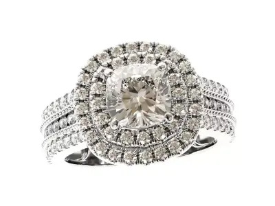 Double halo cushion cut mens ring 3D print model