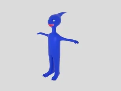 Blue Head Alien Low-poly 3D model