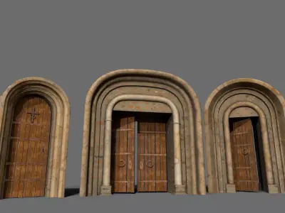 Medieval Door Set Low-poly 3D model
