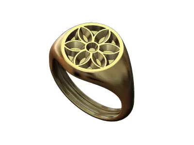 Round signet ring with gothic ornament N02 3D print model