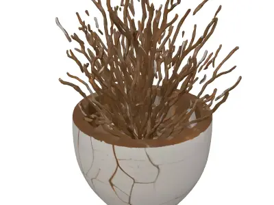 Dried Bush Plant in Cracked Pot Low-poly 3D model