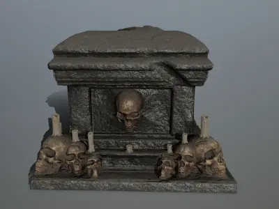 tomb 1 coffin with skulls on top Low-poly 3D model