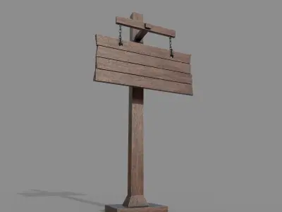 Wooden Western Signboard Low-poly 3D model