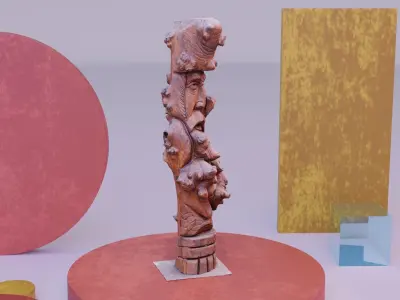 Wood sculpture old man 01 high-poly 3D model