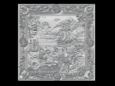 Bar Scene Relief with Cat and Gentleman 3D print model