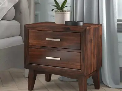 Drawer Nightstand in Brown Cherry 3D model
