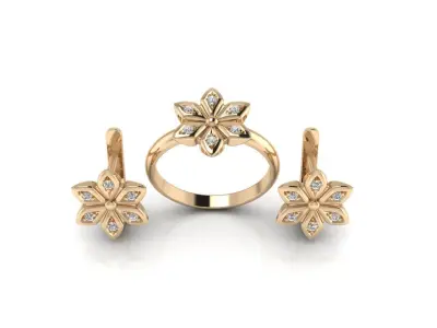 Collection 23 gold flower ring with diamonds 3D Model Pack