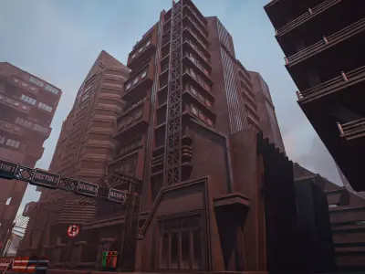 DYSTOPIAN BRUTALIST BUILDING SCIFI 02 Low-poly 3D model