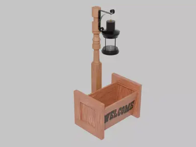 Bed Post Front Door Welcome Sign Planter Low-poly 3D model