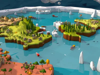 Cartoon Low Poly Flat Earth  Low-poly 3D model