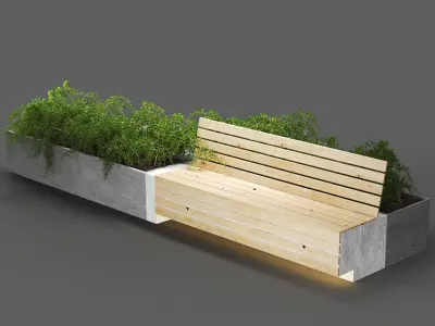 bench349 concrete bench with plants in it 3D model