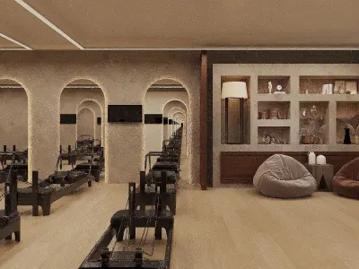 Modern Pilates Studio Interior Scene Wellness Fitness Center  3D model