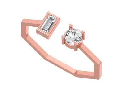 Open End Women Light Weight Band Baguette Round Stone Ring 3D print model