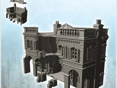 Baroque bank with columns destroyed version - Modern WW2 WW1 Wor 3D print model