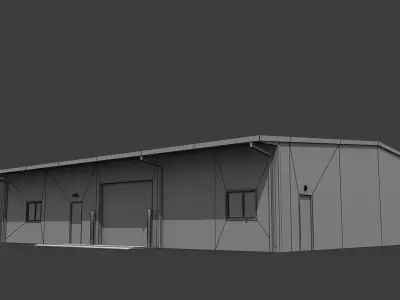 Warehouse metal building with doors and stairs Low-poly 3D model