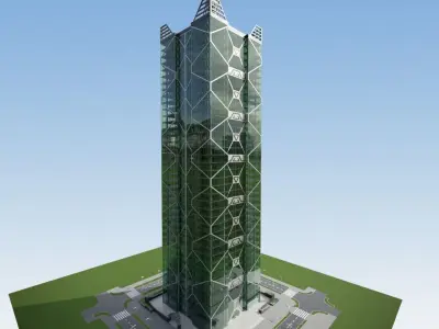 Skyscraper tall building with roof 3D model