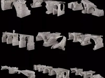 DESTROYED BRIDGE ROMAN GREEK ANCIENT ROAD OLD STONE COLLECTION Low-poly 3D model