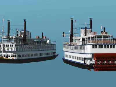  Paddle Wheeled Steamboat Rigged for Maya 