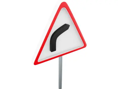  3d cartoon right-hand bend ahead road sign icon 3D model