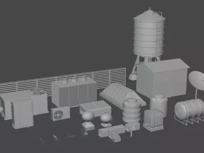 Rooftop collection Low-poly 3D model