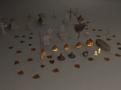 Halloween pack - 28 unique models Low-poly 3D model