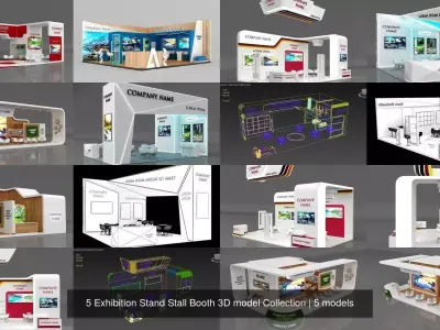 5 Exhibition Stand Stall Booth 3D model Collection 3D Model Pack