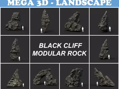 Low poly Black Cliff Modular Rock 210712 Low-poly 3D model