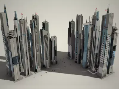 Futuristic Isometric City Collection 01 3D Model Pack