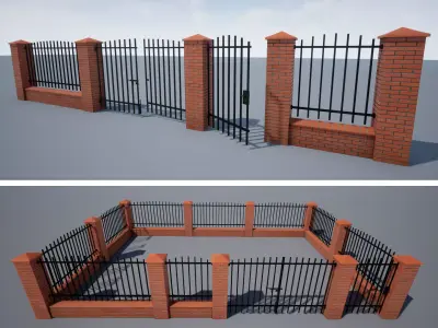 Fence - Brick - Modular Low-poly 3D model