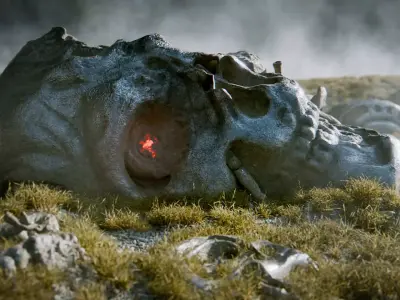 Robot Head Buried Scene Low-poly 3D model