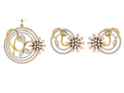 Women Pendant Earring Sets 3dm STL OBJ FBX Renders Details 3D print model 22