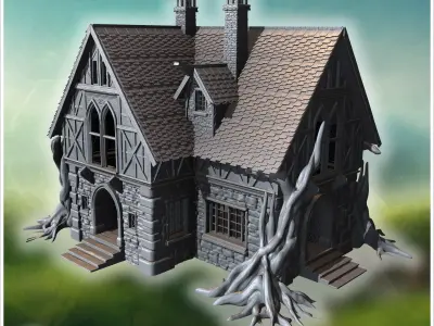 Manor house with gnarled roots spreading over stone foundation i 3D print model