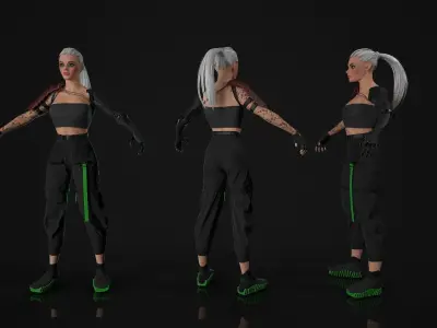 Cyberpunk Girl- Game Ready Low-poly 3D model  Low-poly 3D model