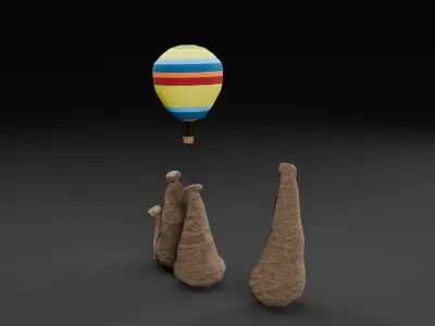 Low Poly Fairy Chimneys and Balloon Peri Bacasi - Turkey Low-poly 3D model