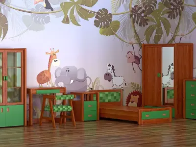 Complete set of childrens room Low-poly 3D model