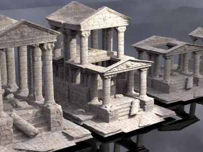 Stylised ancient stone low res Greek ruin 5 versions 3D model