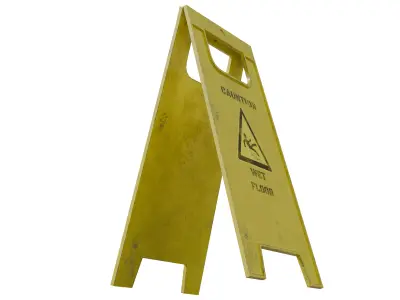 Sign Plate Caution Wet Floor Low-poly 3D model