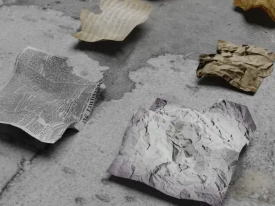Postapocalyptic paper trash Low-poly 3D model