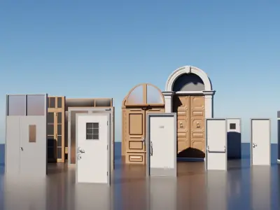 15 Exterior Doors Base Mesh Models Low-poly 3D model