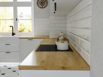 Kitchen white wood modern 3D model